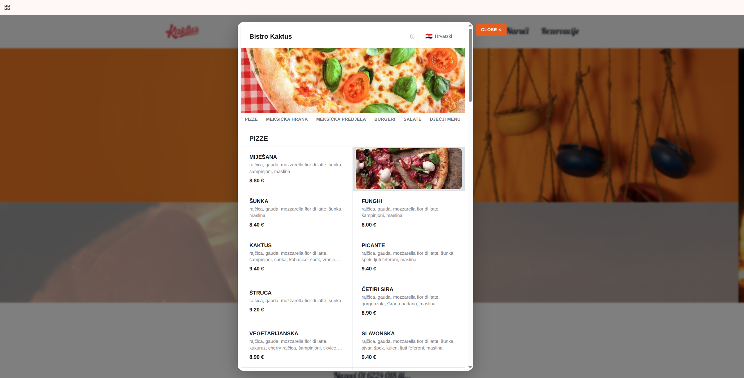 Web-shop jelovnik